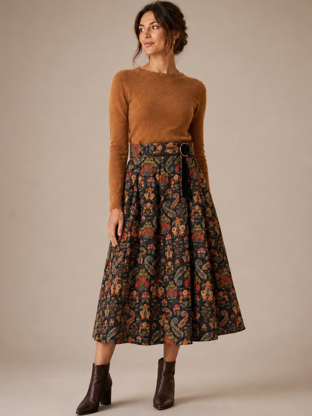 EMILY LOVELOCK ZELDA BROCADE SKIRT IN BLACK MULTI SIZE 8-10